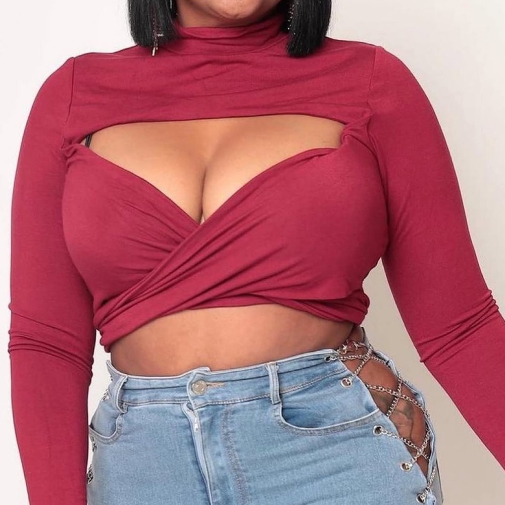 Women's Burgundy Cut Out Crop Top